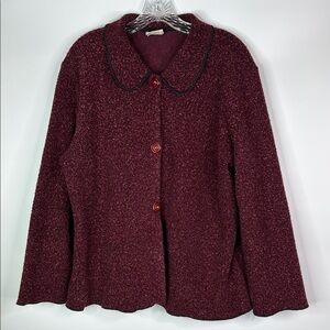 Vintage Iced Tea Burgundy Red Button Fleece Cardigan Size Large
